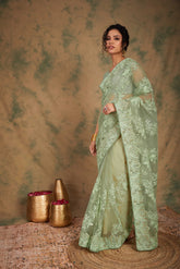 Womens Fashion Ethnic Pista Green Color Sarees-MLSHWSA1133PSG0ONE